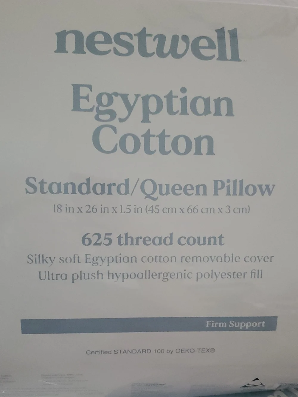 New Nestwell Egyption Cotton Firm Support Standard/Queen 1 Pillow.